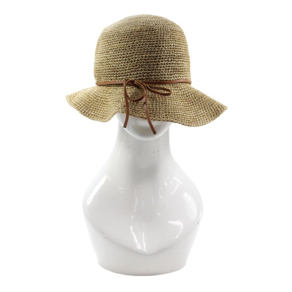 Flora Bella Women's Leather Trim Straw Sun Hat Beige One Size